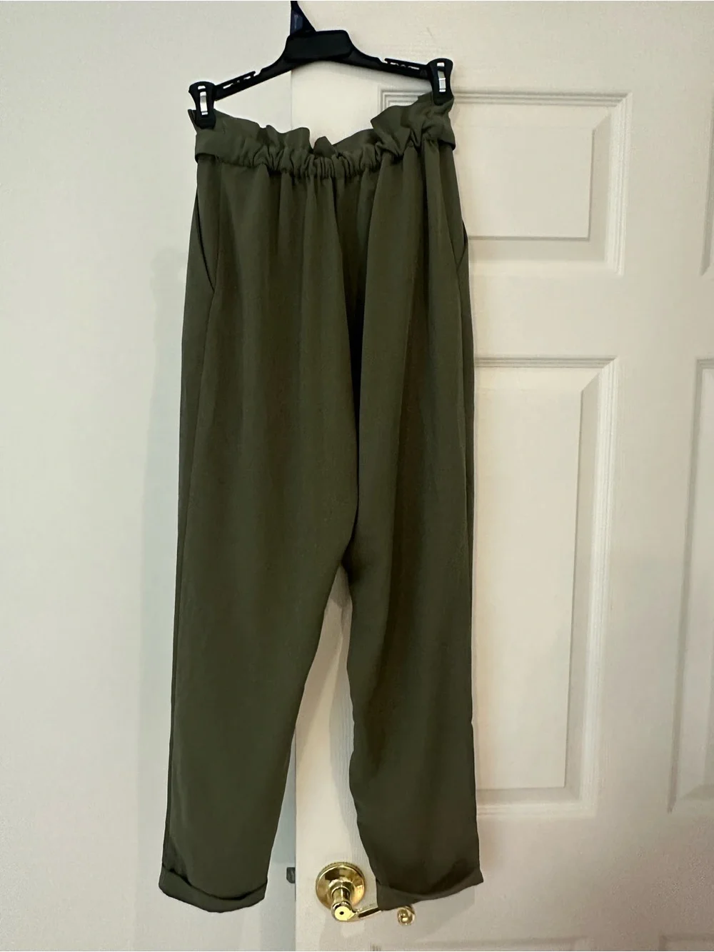 Pull&Bear Olive Green High-Waist Paperbag Trousers - Picture 2 of 3
